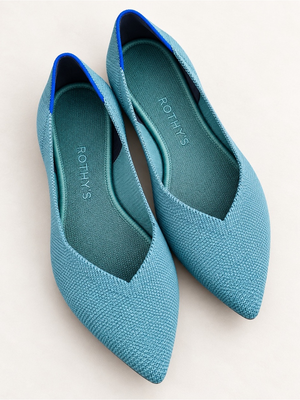 Rothy’s The Point Teal Blue Knit Flats Size 7.5